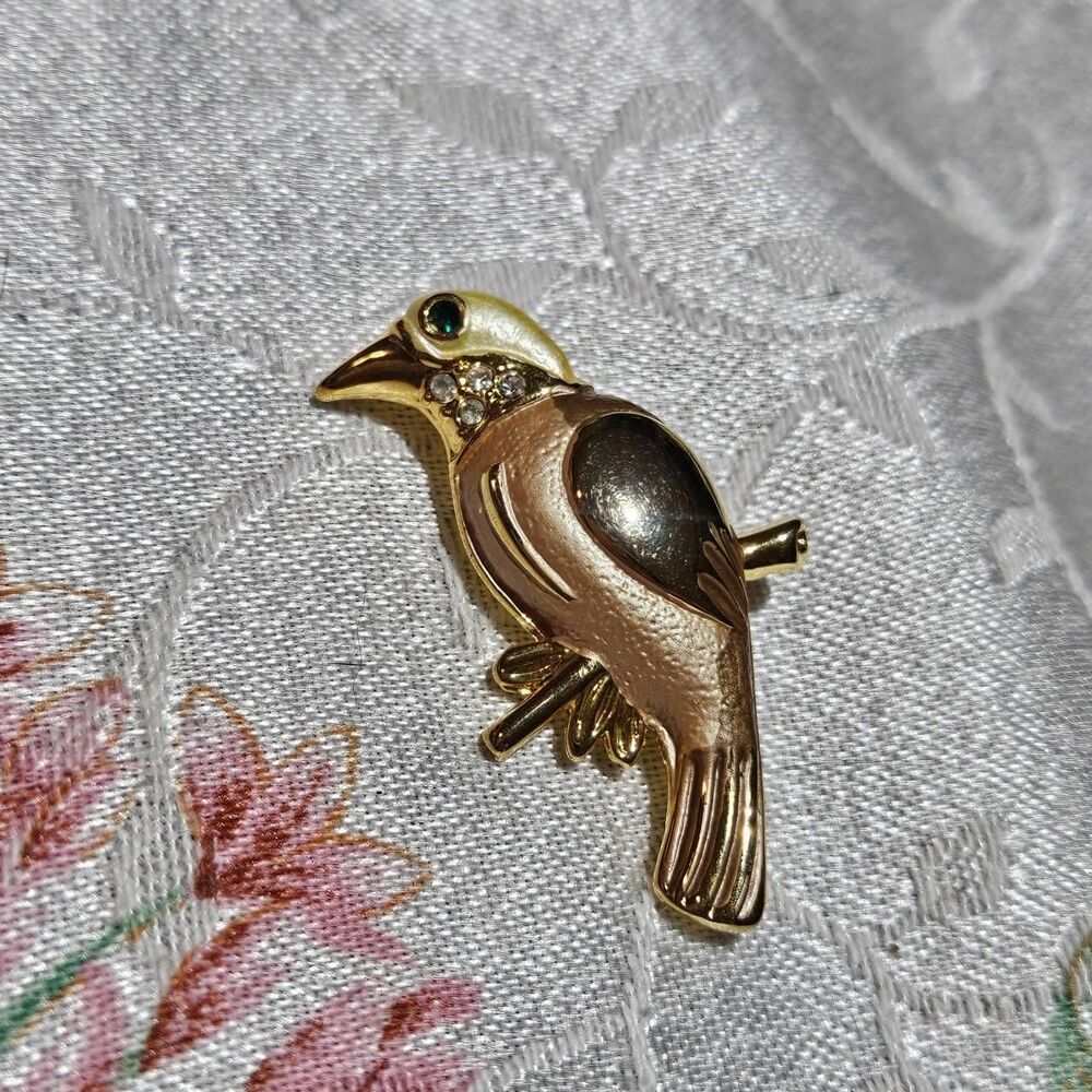 vintage boho twee gold tone bird brooch